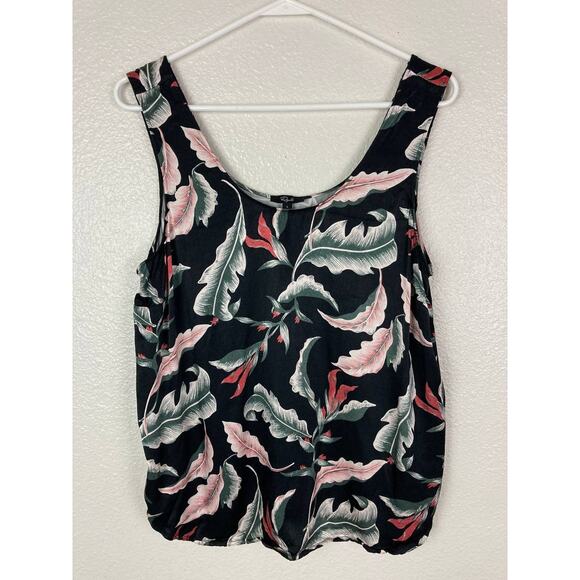 Rails Tank Top Blouse Ida Paradiso Black Floral Leaf Satin Scoop Neck Large - Picture 11 of 12